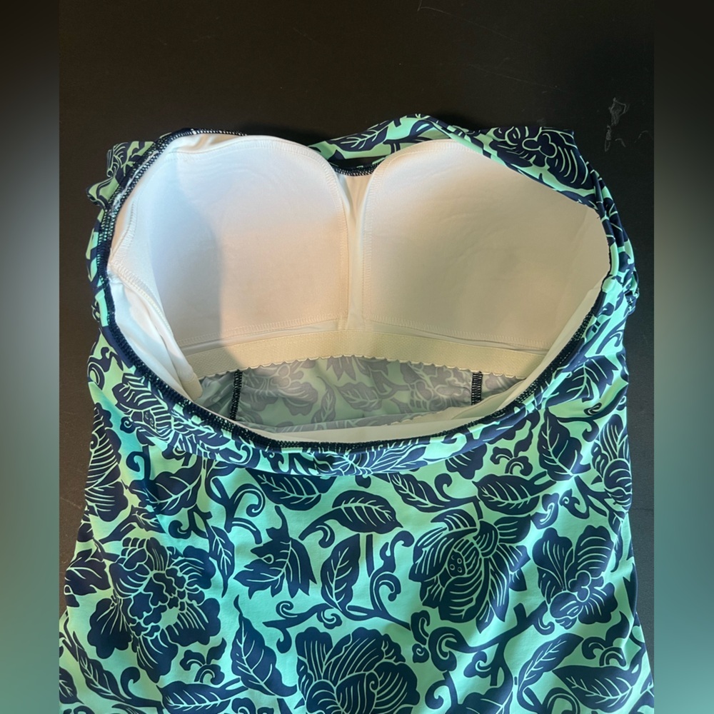 Lands' End Mint green and Navy Floral Swimsuit Halter Top Size 14 - Picture 8 of 8